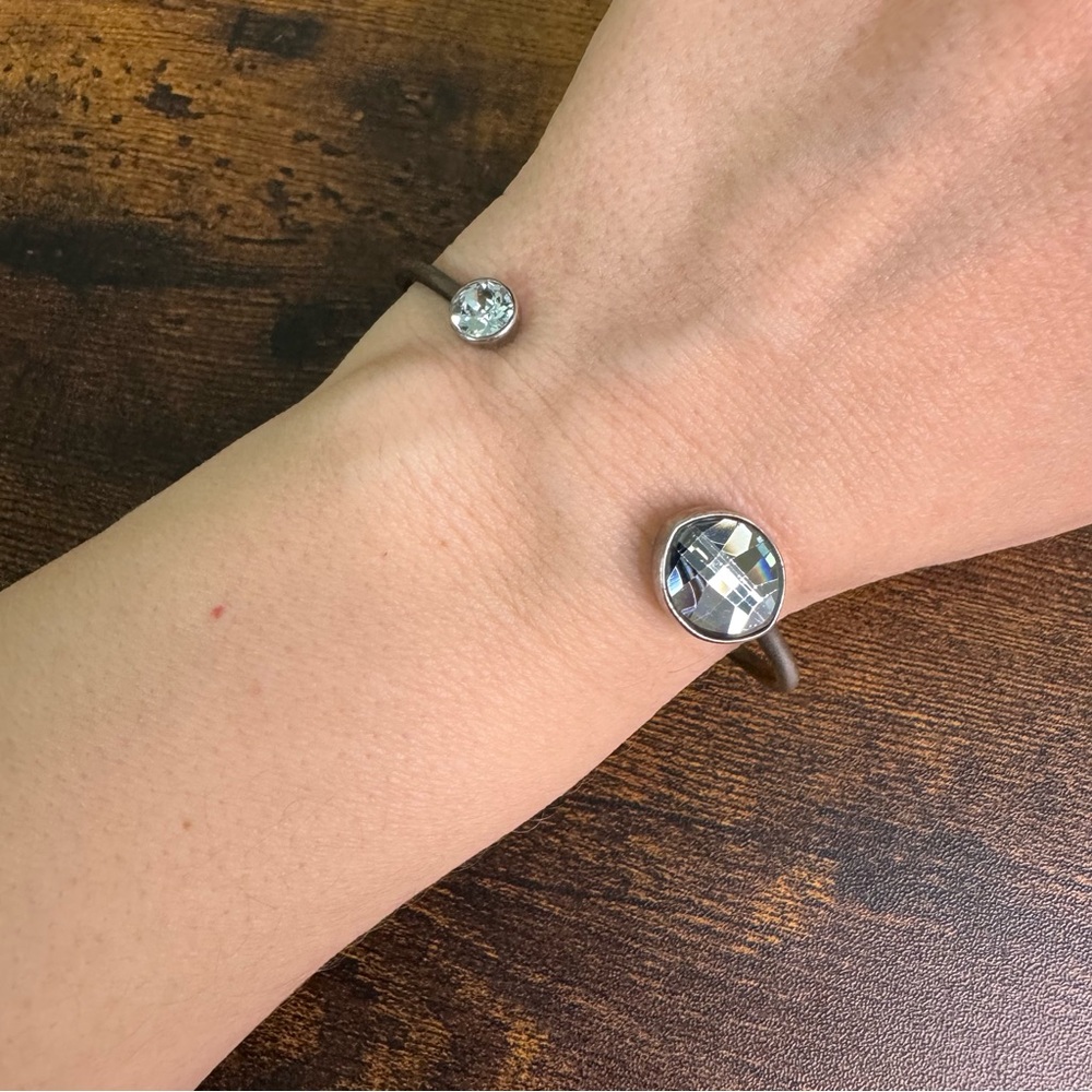 Touchstone Crystal Bracelet Open Cuff Silver Tone